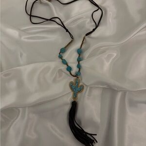Turquoise Beaded Necklace with Cactus Pendant